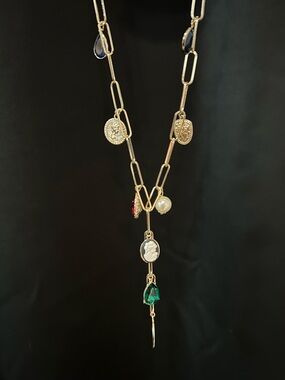 25” + 3” Massini Gold Multi-Charm Necklace with jeweled, cameo and coin charms